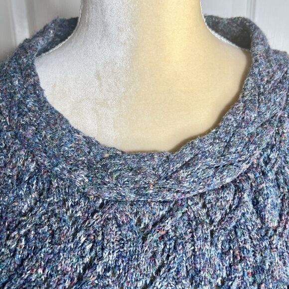 Coldwater Creek Knit Top Sz S (6-8) Blue Redish Cap Sleeves Open Knit Scoop Neck - Picture 2 of 9